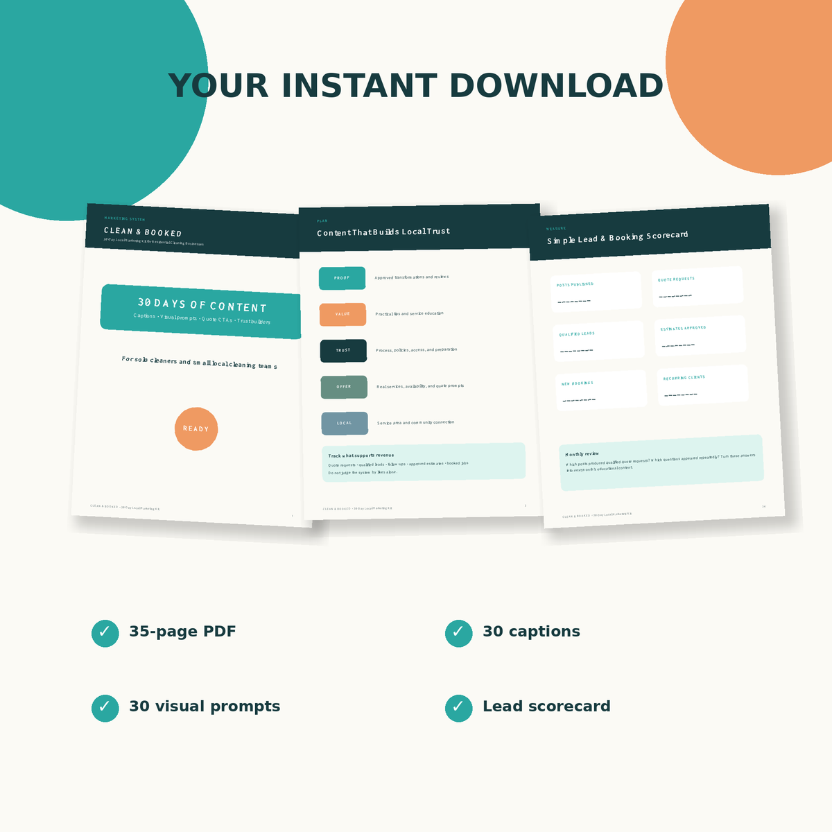 30 Day Cleaning Business Social Media Kit Captions + CTAs