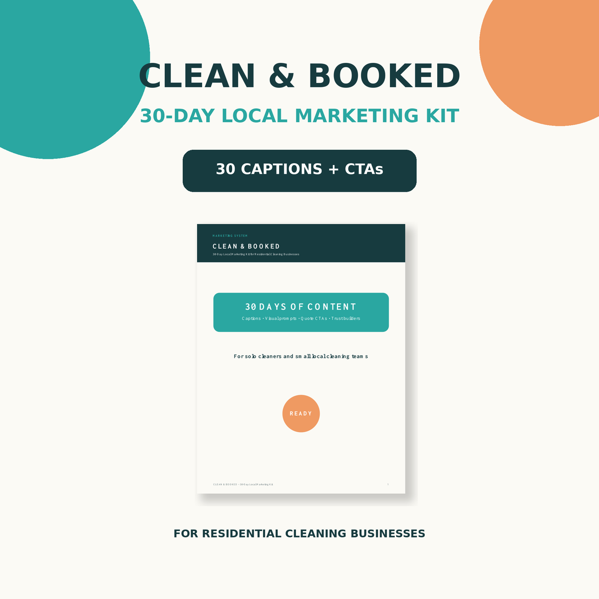 30 Day Cleaning Business Social Media Kit Captions + CTAs
